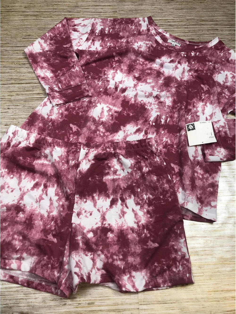 3021 ANNE KLEIN  comfy Pajama shorts Set Loungewear PINK TIE DYE size S